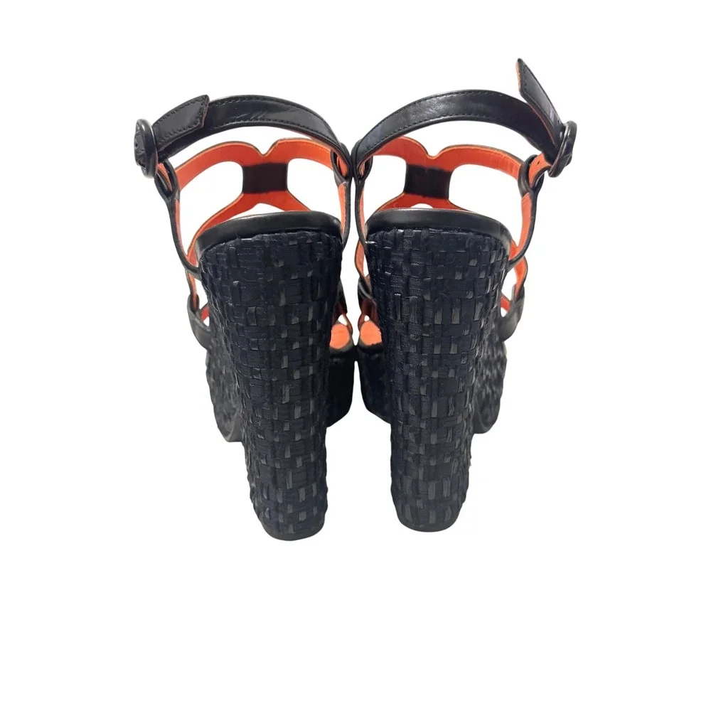 Via‎ Spiga Cai Black Leather Espadrille Wedge Platform Sandals Sz 8